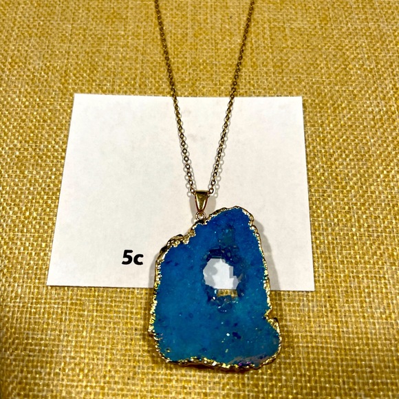 Natural Geode Stone & Crystal Quartz Good Morning Blue & God's Debut Necklace 5c - Picture 10 of 14
